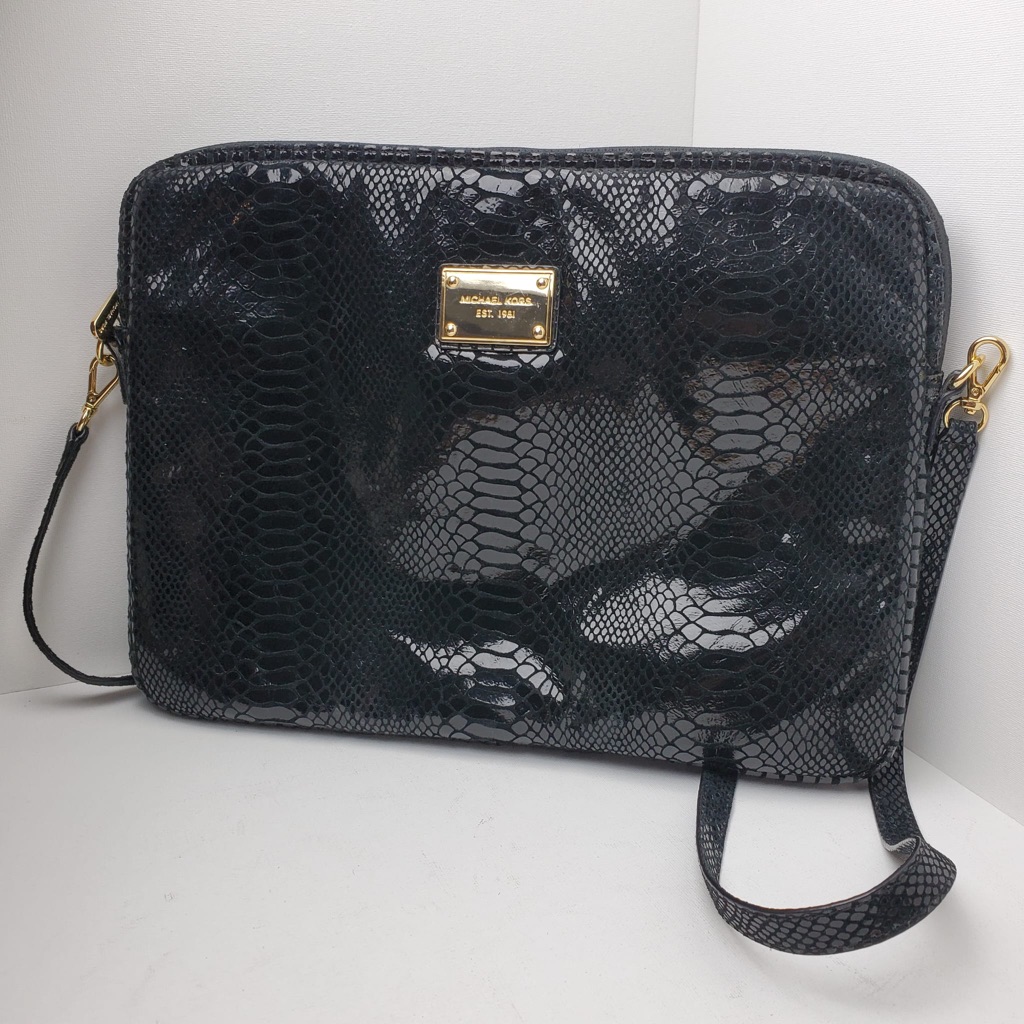Michael Kors Black Python Style Notebook Cover With Strap Crossbody Bag